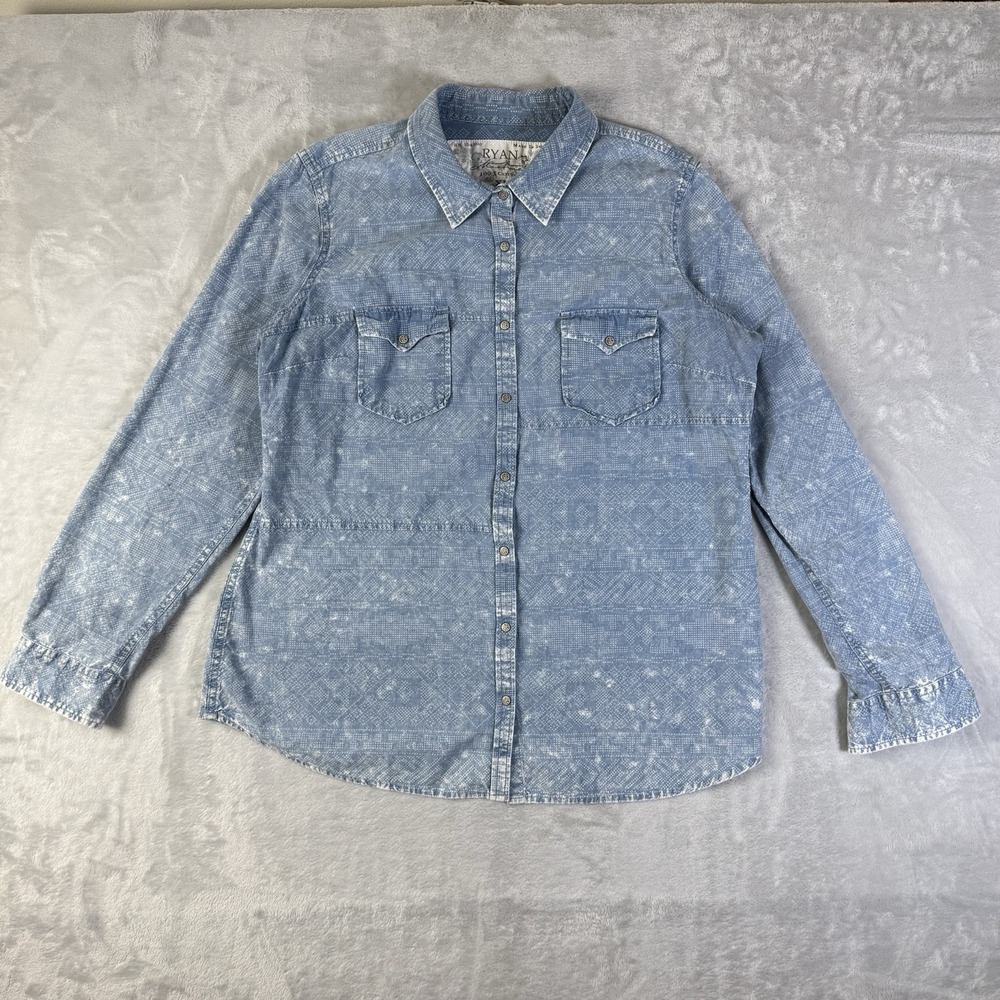 Ryan Michael Snap Top Women's XL Chambray‎ Western Space Dye Pattern Blue